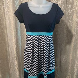 Enfocus Studio Dark & Light Blue White Stripped Dress Size 4 Short Sleeve
